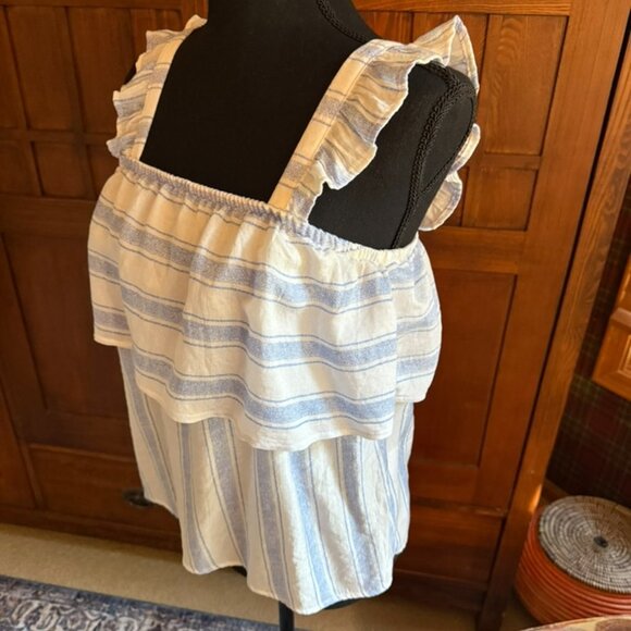 Crave Fame Blue and White Ruffle Tank Top Size Small - Picture 3 of 6